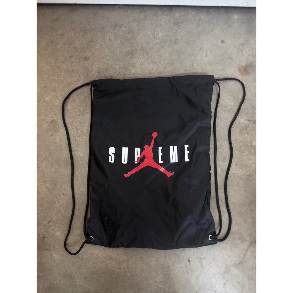 Supreme x Air Jordan Drawstring Cinch Bag Black Jumpman Logo Backpack FW15